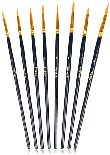 Pryma Set Pennelli da Pittura – Punta Tonda, 8 Misure Diverse – Pennelli Professionali per Acrilico, Acquerello, Olio, Tempera – Manico Ergonomico e Setole Resistenti