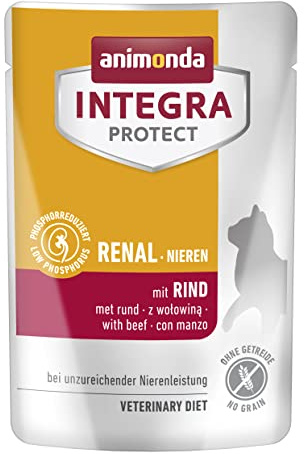 INTEGRA Protect kattfoder våt renal (njure) med nötkött (24 x 85 g), rekommenderas av veterinären för urinstenar, tilläggsfoder utvecklat med veterinärer, för vuxna katter från animonda