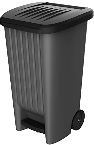 EDA - Poubelle 100 L à roulettes - avec Pédale - pour Sac 100 L - 50 x 48,6 x 83,5 cm - Gris Anthracite