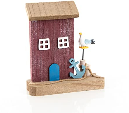 Logbuch-Verlag Kleines Holzhaus Strandhaus Maritime Deko rot Strand Meer Badezimmer Holz 18 cm Treibholz