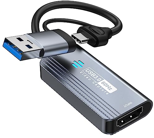 Papeaso Video Capture Card, 4K HDMI to USB3.0/Type-C Capture Card, 1080P 60FPS Video Capture Device, for Streaming, Teaching,Gaming, Video conferencing or Live Broadcasting