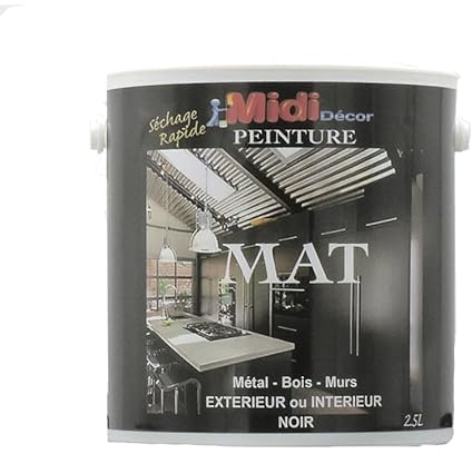 Midi Decor MD 2.5L - Pintura negra mate para madera y metal - exterior e interior - Secado rápido 35 metros cuadrados