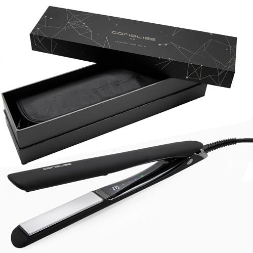 Corioliss C5 | Plancha del Pelo Profesional | Placas de Titanio | Alisado y Ondas | Temperatura Ajustable 80º-235º | Iónica | Apagado Automático Programable | Con Funda de Viaje | Black Chrome