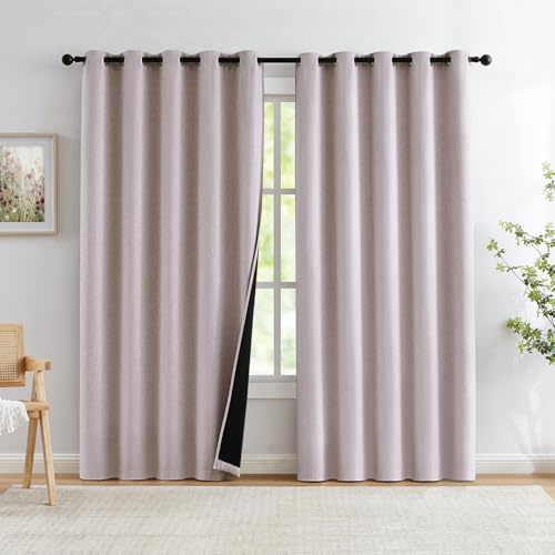 Treatmentex Pink Curtains Blackout 90 Inches Long for Living Room, Pink Blackout Curtains for Bedroom Girls Nursery, Grommet Burlap Linen Room Darkening Drapes (60x90 inch, 2 Panels)