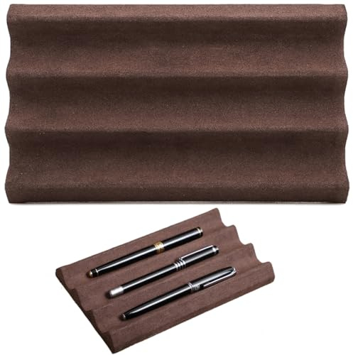 EURYNOME Genuine Leather Display Case and Stand, 3 Pen Holder for Desk