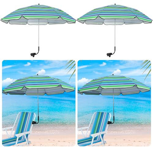 SilTriangle Sombrilla para silla de 43 pulgadas a rayas con abrazadera ajustable universal para silla de playa, sombrilla portátil para silla de ruedas, sombrilla para silla de camping, sombrilla con