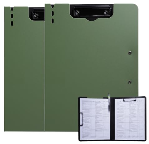 FRETONBA Porte-documents A4, 2 Pièces Dossier avec Porte-bloc et Couvercle, Porte-documents avec 2 Pinces, Tableau pour Bureau/Chantier/École, Vert