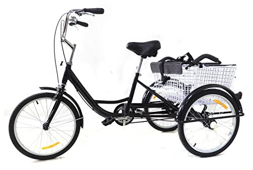 Queeucaer 20 tums trehjuling för vuxna, 3 hjul, enväxlad vikbar trehjuling, modell vikbar trehjuling, för städer, cykelvägar och olika vägar, hjul, med barnstol (svart)