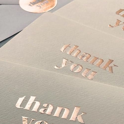 RUN2PRINT 36 Pack Thank You Cards With Envelopes & Stickers - Elegant Rose Gold Foil Pressed - Blank Notes Wedding, Bridal, Baby Shower, Business and Formal All Occasion Cards (Ivory)