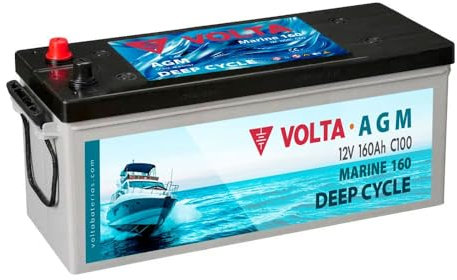Bateria de Barco Volta Marine 160, AGM 12V 160Ah, Especial para embarcaiones, Batería Barco 12v (AGM Deep Cycle) Gran Vida Útil, 512x186x243 mm, Fabricación Europea, Bateria Solar de Ciclo Profundo