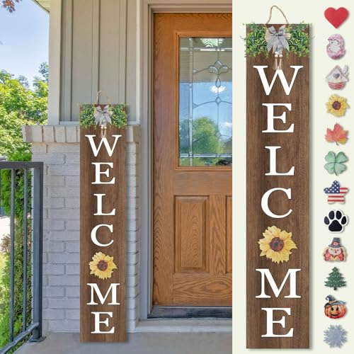 Interchangeable Welcome Sign for Front Porch Standing 47X8 Wood