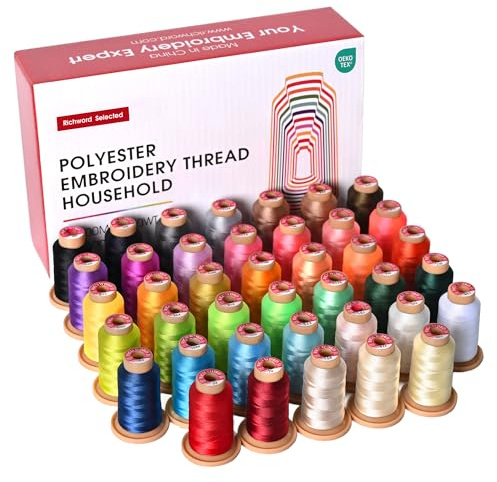 RICHWORD Machine Embroidery Thread 800m 40WT (108D/2), 40 Colors Polyester Embroidery Machine Yarn Set, Each Roll for Embroidery Machines and Sewing Machines