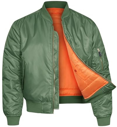 VINTIKA Bomber Jacket MA1 Classic US Air Force Pilot Flight Military Style Nylon Padded Coat - Olive - M