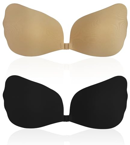 Dunkwckore Soutien Gorge Dos Nu, 2 Paires Soutien Gorge sans Bretelles Invisible Adhesif, Soutif Dos Nu, Soutien Gorge Adhesif Respirant Push Up, Réutilisable Parfait pour Les Robes de Soirée - C