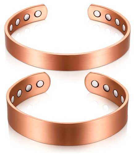 Otuuz 2 Stück Magnetarmband Kupfer Armband Verstellbares Magnetische Kupferarmbänder mit 8 Magneten für Herren Damen