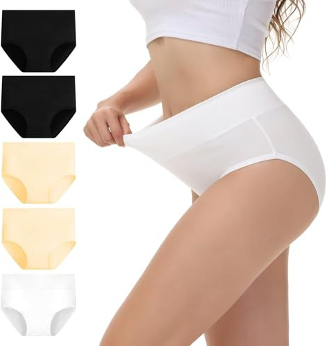 NUOZA Mutande Donna Cotone Vita Alta Intimo Culotte Donna Underwear Post Parto Elastico Traspirante Mutandine Pancia Piatta Briefs Nero Bianco Beige 2XL
