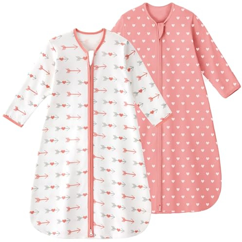 Yoofoss Lot de 2 Gigoteuse d'été pour Bébé 100% Coton de 0.5 Tog Sac de Couchage été avec Manches Couverture Emmaillotage Bebe Printemps 90 cm pour Nouveau-né Garçons Filles 18-24 Mois