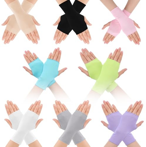 Yolev 8 Paar Sunblock Fingerlose Handschuhe Dünne handschuhe Fahrradhandschuhe Damen Sonnenschutz UV Handschuhen für Autofahren Sport Camping Wandern Outdoor