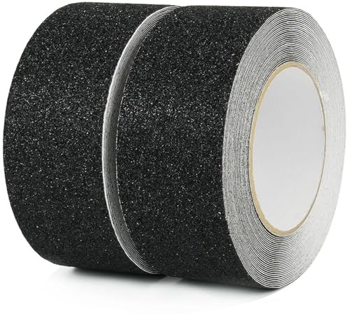 CHUANGSEED 2 Rolls Heavy Duty Black Anti Slip Tape 2 x 33Ft (50mm x 10m) High Traction For Outdoor/Indoor Safety Non Skid Roll Traction Tread grip Tape