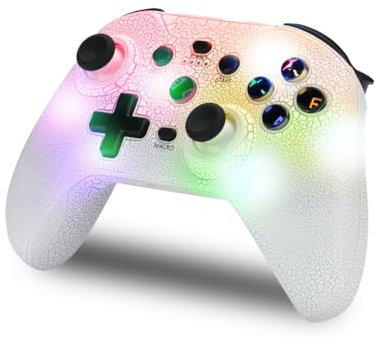 NK Manette Switch sans fil - LED RVB réglable, Switch/PC/Android/iOS, Fonction Turbo, Réglages Macro, Bluetooth, 6 axes, 4 modes de vibration - Couleur blanche (Support Smartphone)