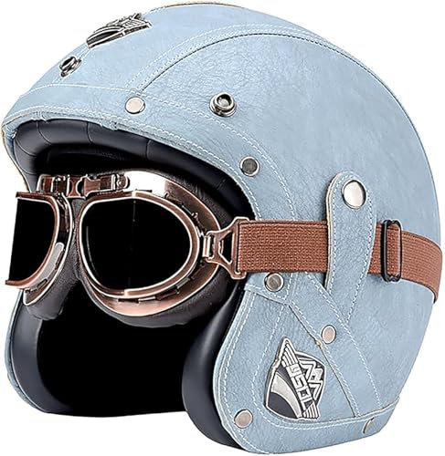 Jethelme Rollerhelm Sturzhelm Chopper Helm -Open Face Helm ECE Approved mit Doppelvisier für Damen Herren Erwachsene F,XL/{60~61cm}