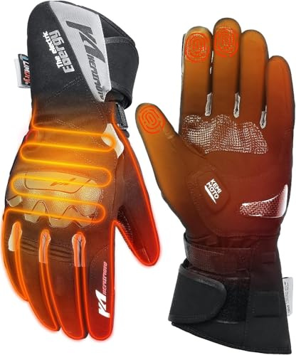 KEMIMOTO Guantes Calefactables, Doble Zona de Calefacción Independientes, con Batería 3000 mAh, Retención de Calor Desde -20℃ a -5℃, Guantes Moto Inviernos Térmicos Resistente al Desgaste