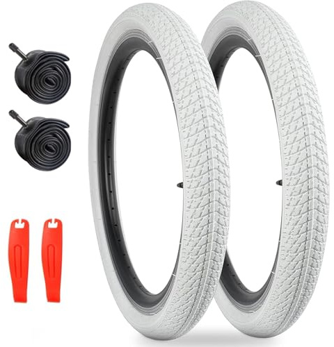 ZUKKA Lot de 2 pneus de vélo de 50,8 cm - 20 x 1,75 - Blanc - Manteau 47-406 et 2 chambres à air de 20 - Pour VTT, vélo d'enfant, vélo étudiant, vélo pour fille, tricycle - Blanc