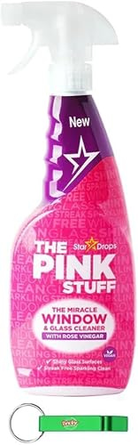 The Pink Stuff Limpiador de cristales en espray de vinagre de rosa/elimina la grasa y la suciedad de ventanas, espejos y otras superficies de cristal, 750 ml + llavero Beni Culinari gratuito