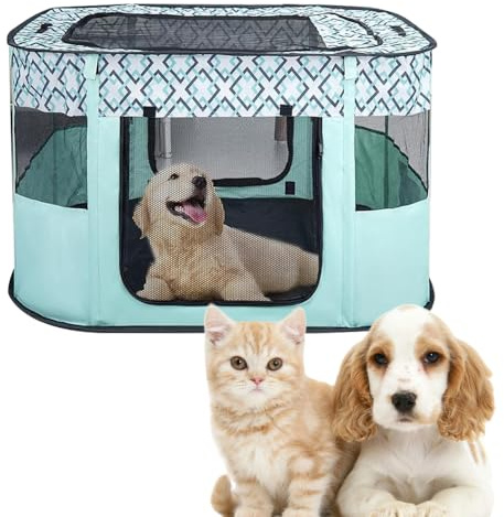 KBIBCK Foldable Pet Playpen,Soft Pet Cage,Portable Dog Cat Playpen,Pop up Pet Tent with Storage Bag, Indoor Outdoor Pet Cage,Breathable & Visible,Travel Crate for Puppy Dog Kitten Cat,(70 * 55 * 40cm)