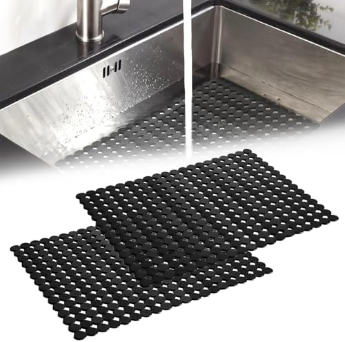2 Pieces Sink Protector Mat 40 x 30 cm Sink Drainer Mat Non-Slip Sinks Mat | Anti-Scratch Draining Mat, PVC Sinks Liner, Adjustable Kitchen Mats for Stainless Steel/Ceramic Sinks, Easy to Clean&DIY Cut
