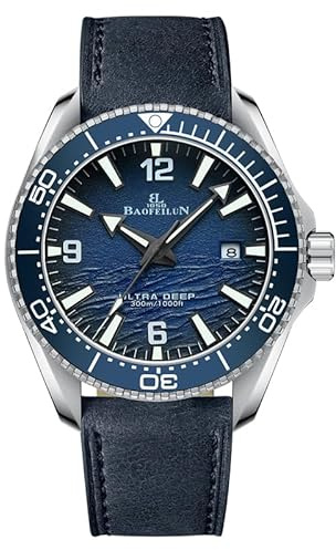 BAOFEILUN Uhren Herren Automatik mit Mechanische Japanischem Werk, Leuchtendem U-Boot & Maritimem Wellen-Zifferblatt - 42mm Edelstahlgehäuse, Keramik-Lünette, 2 Armbänder, Perfektes Männergeschenk