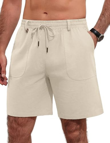iClosam Pantalones Cortos Hombre Lino Algodón Cintura Elástica