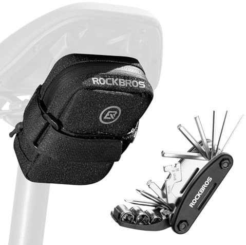 ROCKBROS Compact & Lightweight Bike Saddle Bag with 16-in-1 Multi-Tool – Durable, Universal Fit for Road & Mountain Bikes