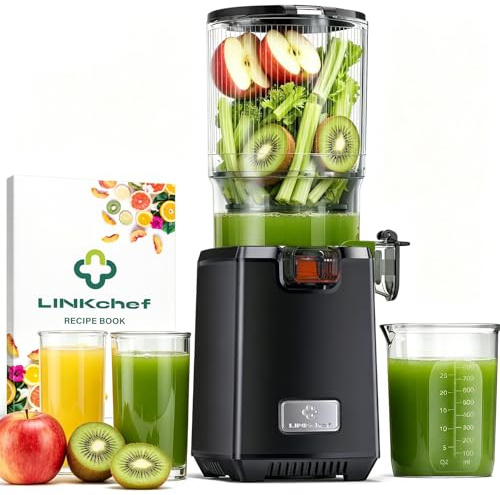 LINKChef Licuadora Slow Juicer con Boca Ancha 130 mm, Extractor de Zumos y Verduras, Capacidad 1,8 L, 250W Juicer Machine Silenciosa con Función Inversa, Fácil de Limpiar, Sin BPA