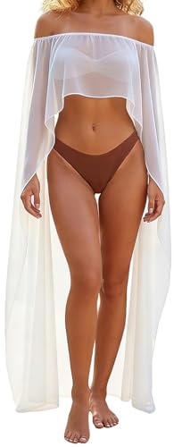 Edhomenn Kvinnors chiffong cape topp axellös genomskinlig poncho genomskinlig beskuren sjal topp långsida blommig strand täcker för bröllopsfest semester strandkläder