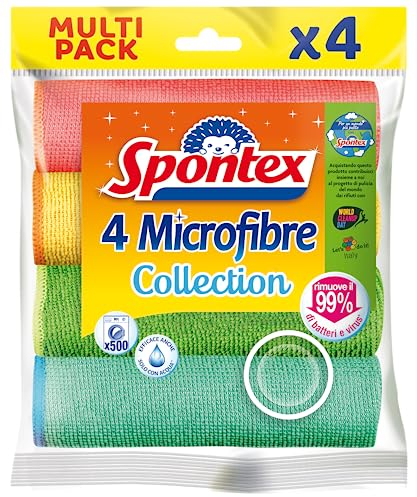 Spontex Lot de 4 Chiffons Multi-usages colorés en Microfibre Textile, 4 pièces, Microfibre