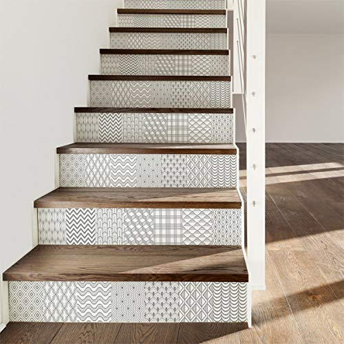Pegatinas adhesivas para escaleras de baldosas, Adhesivo contramarca baldosas de cemento – Pegatinas contramarcas baldosas, escaleras de cemento adhesivo – Azulejos – 15 x 105 cm – 6 tiras