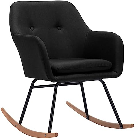 vidaXL Chaise à Bascule Siège à Bascule de Salle de Séjour Fauteuil à Bascule de Salon Meuble de Salle de Séjour Maison Intérieur Noir Tissu
