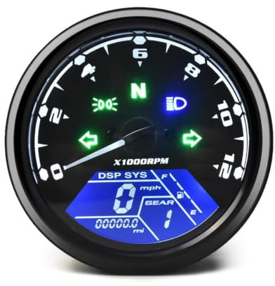 ANCLLO Universal Motorcykel Vägmätare LCD Digital Hastighetsmätare Varvräknare Mätare med Nattljus Passar För Mest Populära 12V Motorcykel