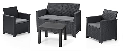 Koll Living Garden Lounge-Set 4-TLG. Sofa, 2 Sessel & Tisch, Gartensitzgruppe in ansprechender Rattanoptik - höchster Sitzkomfort durch ergonomische Rückenlehnen