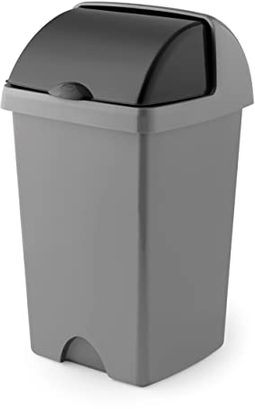 Addis 25ltr Roll Top Kitchen Waste Trash Complete Bin, Metallic Silver & Dark Grey
