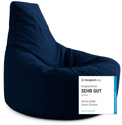PATCH HOME Gamer kudde & lounge sittsäck fåtölj sittdyna sittsäckar gaming, redo med frigolitfyllning lämplig för inomhus- och utomhusbruk (marinblå, Ø 65 cm x höjd 70 cm junior)