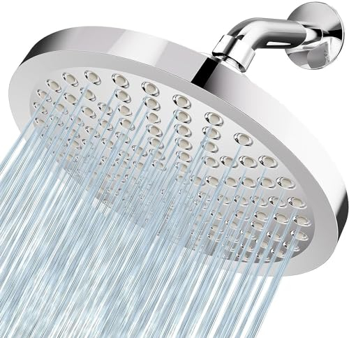 Soffione Doccia ad Alta Pressione, Voolan Soffione Fisso da 20cm, Finitura Cromata di Lusso, Regolazione Angolare, Installazione in 1 Minuto Senza Strumenti, Rotondo (Cromo)