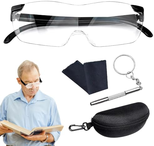 Casenly 300% Lupenbrille, Freihändige Vergrößerungsbrille, Tragbare Lese Lupenbrille mit Brillenetui Lupenbrille für Brillenträger Brillenlupe für Senioren Reparatur Lesen Nähen