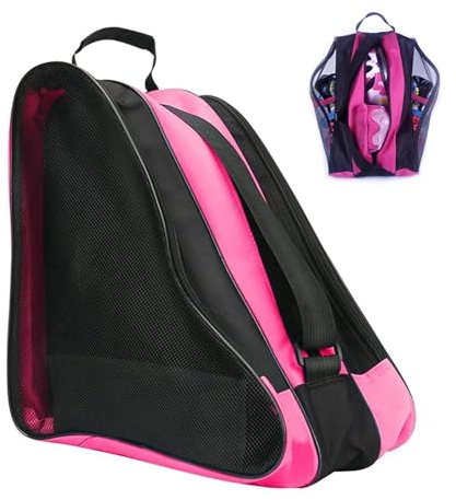 FIBOUND 1 Stück Rollschuhtasche, Oxford-Stoff-Skatetasche, Aufbewahrungstasche für Skateschuhe, Tragbare Inline-Skate-Tasche, Geeignet für Damen, Herren, Erwachsene und Kinder – Pink