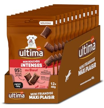 Ultima Friandises pour Petits Chiens Adultes - Intense Bites Boeuf - Lot de 12 x 40g