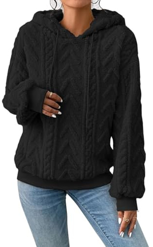 ABYOVRT Sweat à Capuche Femme Pull Polaire Casual Manches Longues Automne Hiver Chaud Sweat Polaire Couleur Unie Oversize Sweatshirt Loose Hoodies à Capuche avec Poche Hauts Top,Noir,XXL