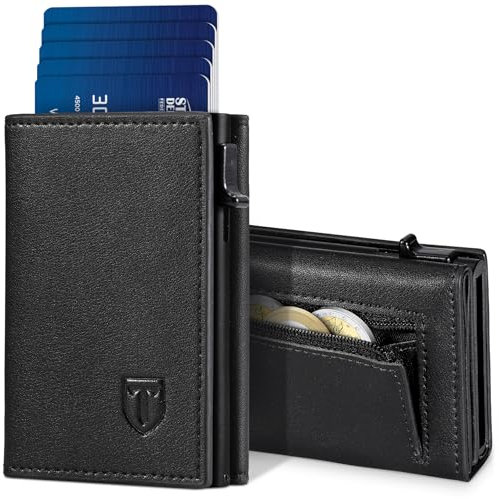 TEEHON Geldbörse Herren, Portmonee Herren mit Münzfach & RFID Schutz, Leder Portmonee Slim Wallet Geldbeutel, 10 Fächer für Kreditkarten, Magnetischer Wallets for Men, Kartenetui - Schwarz