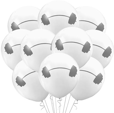 12 Count Gym Balloons Latex, Muscle Flex Dumbell Birthday Party Theme Decoration, Weightlifting, Powerlifting, Bodybuilding, 12 Inch Standard Size (barbell only)
