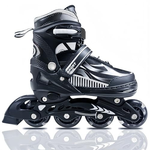 Inline-Skates für Kinder, Mädchen & Jungen im Alter von 4-6, 5-8, 6-12, 8-12 Jahren mit Leuchträdern – Verstellbare Rollschuhe für Anfänger, Jugendliche, Indoor & Outdoor (M(32-35 EU/210-240 mm)
